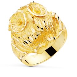 18K Sello Oro Amarillo Macizo Cabeza De Buho Tallado 22X22 Mm
