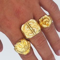 18K Sello Oro Amarillo Macizo Cabeza De Buho Tallado 22X22 Mm
