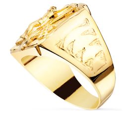 18K Sello Oro Amarillo Macizo Con Cristo De La Legion. Ancho Cabeza 21X17 Mm