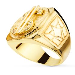 18K Sello Oro Amarillo Macizo Dolar Con Circonita Ancho 22X20 Mm