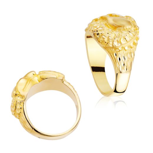 18K Sello Oro Amarillo Macizo Dragon Tallado Ancho 20 Mm