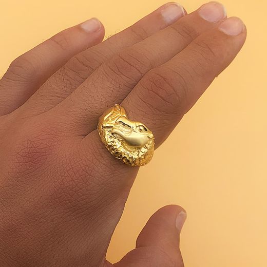 18K Sello Oro Amarillo Macizo Dragon Tallado Ancho 20 Mm