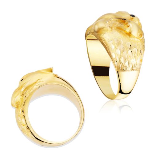 18K Sello Oro Amarillo Macizo Puma Ojo Zafiro Natural. Ancho 18 Mm