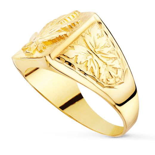 18K Sello Oro Amarillo Macizo Rectangular Hoja Marihuana 15X14 Mm