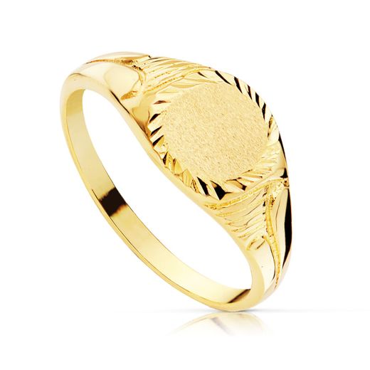 18K Sello Oro Amarillo Macizo Tallado Zona Grabado Oval 7.5 X 6.5 Mm