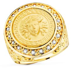 18K Sello Oro Amarillo Medusa Versace Mate 15 Mm Con Circonita Ancho 21 Mm