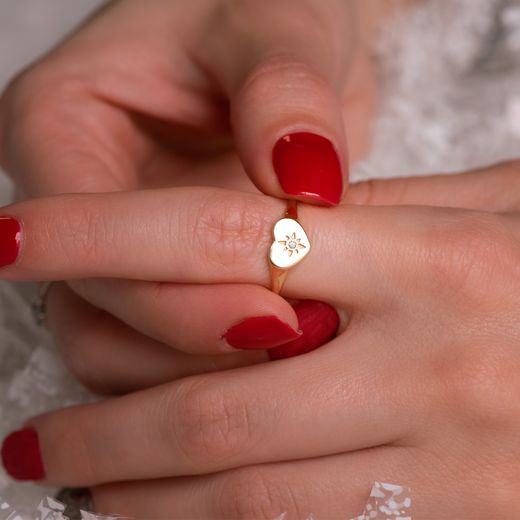 18K Sello Oro Amarillo Mujer Cabeza Corazon Con Circonita 9X7 Mm