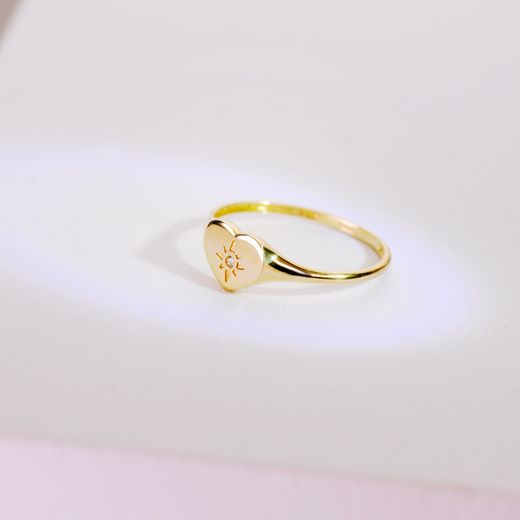 18K Sello Oro Amarillo Mujer Cabeza Corazon Con Circonita 9X7 Mm