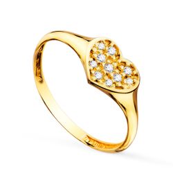 18K Sello Oro Amarillo Mujer Cabeza Corazon Con Circonita 9X8 Mm