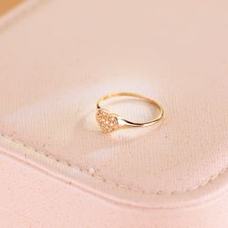 18K Sello Oro Amarillo Mujer Cabeza Corazon Con Circonita 9X8 Mm