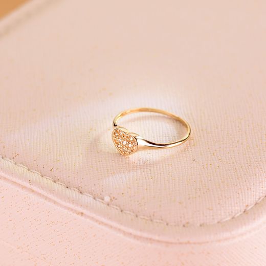 18K Sello Oro Amarillo Mujer Cabeza Corazon Con Circonita 9X8 Mm