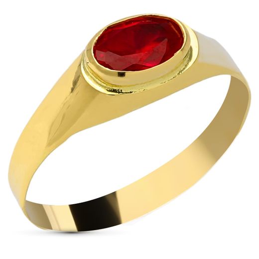 18K Sello Oro Amarillo Pequeño Piedra Roja Oval 6 X 4 Mm
