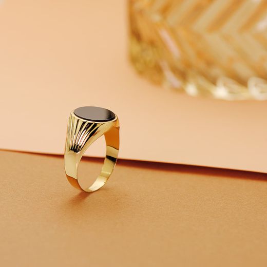 18K Sello Oro Amarillo Piedra Onix Oval 12X10 Mm