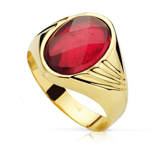 18K Sello Oro Amarillo Piedra Oval Rubi Spinel. 14X10 Mm