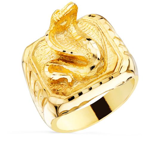 18K Sello Oro Amarillo Serpiente Cobra Lateral Tallado Ancho 20X20 Mm