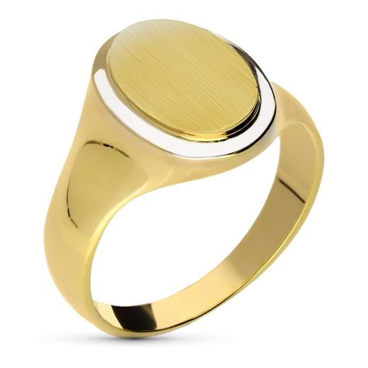 18K Sello Oro Bicolor Caballero Macizo Oval. Zona Grabado: 15,5 X 12Mm