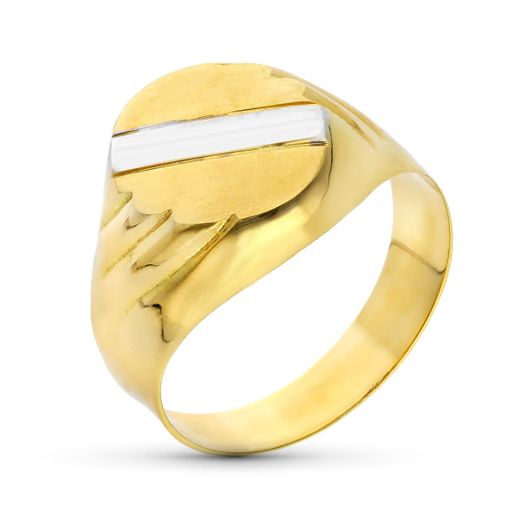 18K Sello Oro Bicolor Hueco Oval Con Banda. Zona Grabado: 14X12 Mm