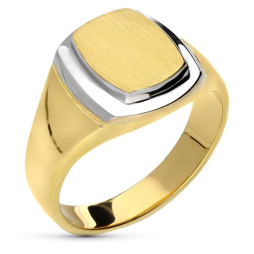 18K Sello Oro Bicolor Macizo Rectangular. Zona Grabado: 12X10 Mm