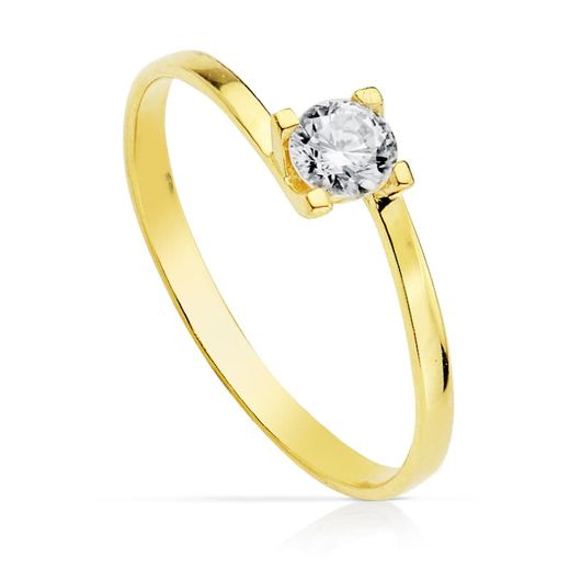 18K Solitario Oro Amarillo 4 Garras Con Circonita 4 Mm