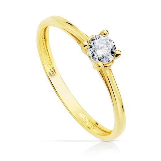18K Solitario Oro Amarillo 4 Garras Con Circonita De 4 Mm