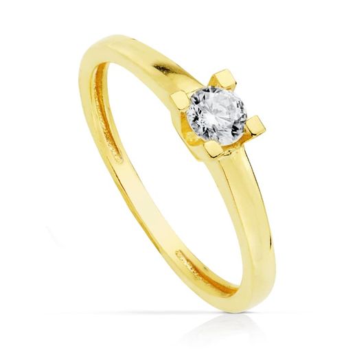 18K Solitario Oro Amarillo 4 Garras Con Circonita De 4 Mm