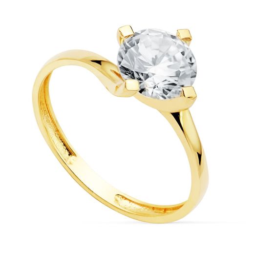 18K Solitario Oro Amarillo 4 Garras Con Circonita De 7 Mm