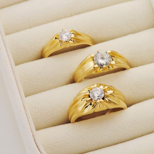 18K Solitario Oro Amarillo Ancho 11 Mm Circonita 6 Mm Interior Forrado