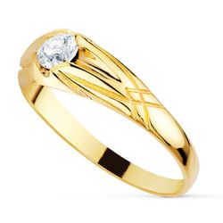 18K Solitario Oro Amarillo Ancho 7 Mm Circonita 5 Mm Interior Forrado