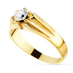 18K Solitario Oro Amarillo Caballero Circonita 5 Mm Ancho Cuerpo 6.5 Mm