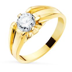 18K Solitario Oro Amarillo Circonita 6 Mm Interior Forrado