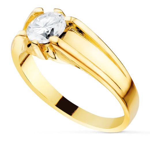 18K Solitario Oro Amarillo Circonita 6 Mm Interior Forrado