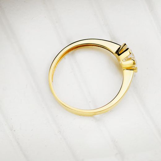 18K Solitario Oro Amarillo Circonita Garras 6.5 Mm Ancho Cuerpo 2 Mm
