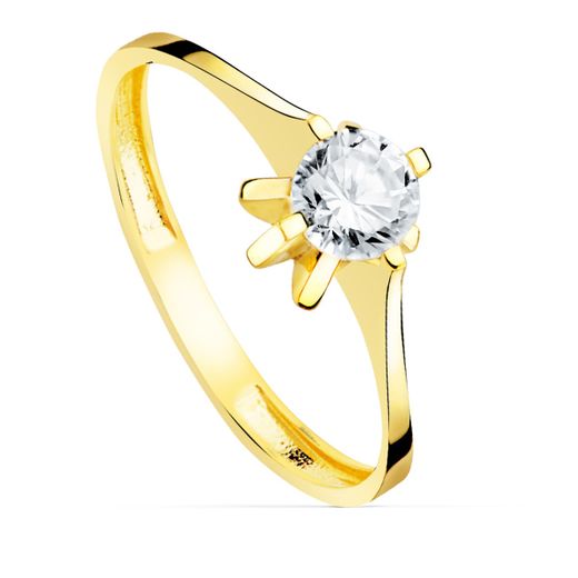 18K Solitario Oro Amarillo Circonita Garras De 5 Mm. Ancho: 7,4 Mm