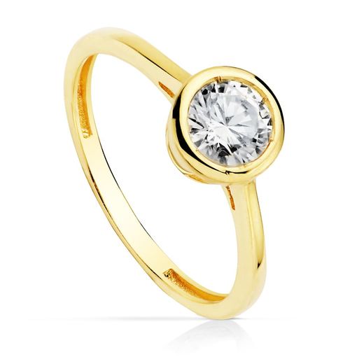 18K Solitario Oro Amarillo Con Circonita 5.5 Mm