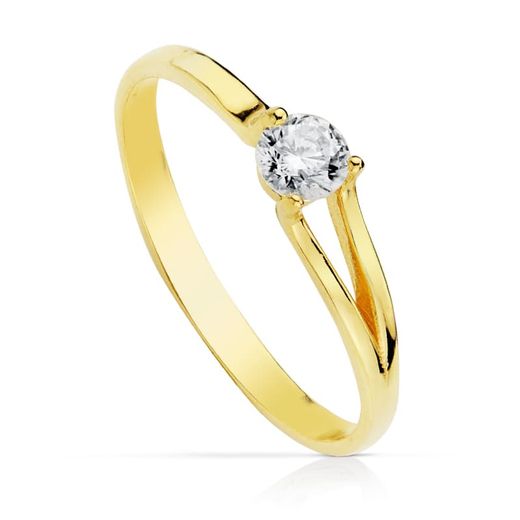 18K Solitario Oro Amarillo Con Circonita De 4 Mm