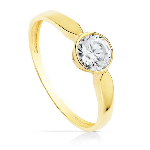 18K Solitario Oro Amarillo Con Circonita De 6 Mm