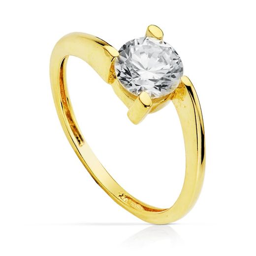 18K Solitario Oro Amarillo Con Circonita De 7 Mm