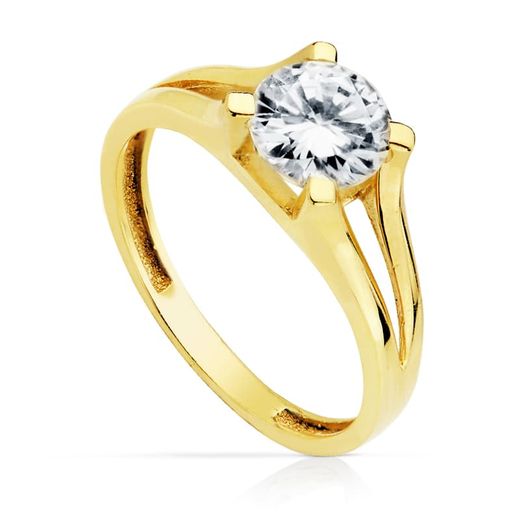 18K Solitario Oro Amarillo Con Circonita Y 4 Garras Con Circonita De 7 Mm