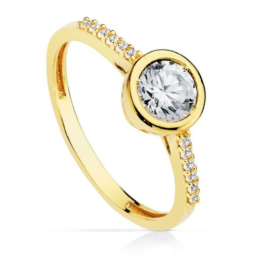 18K Solitario Oro Amarillo Con Circonita Y Circonita Central De 5.5 Mm