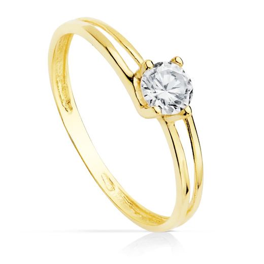18K Solitario Oro Amarillo Cuerpo Calado Y Circonita De 4.5 Mm