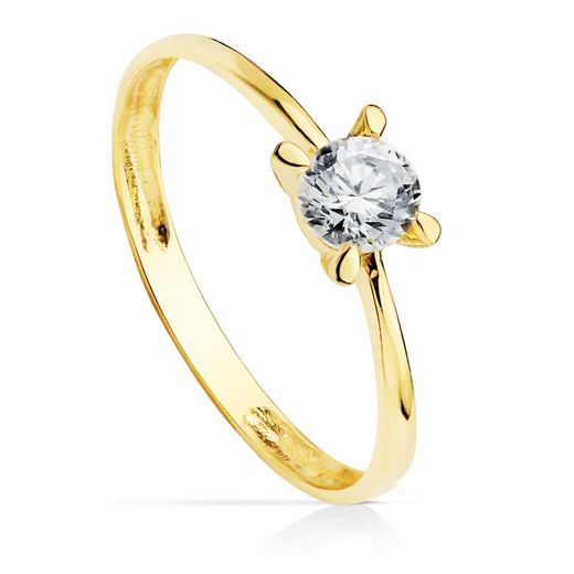 18K Solitario Oro Amarillo De 4 Garras Con Circonita De 4.5 Mm