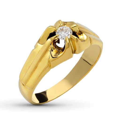 18K Solitario Oro Amarillo Diamante 0.20 Qts. Ancho: 9 Mm