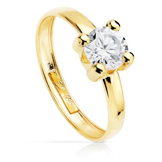 18K Solitario Oro Amarillo Garras Con Circonita. Ancho: 6X6 Mm