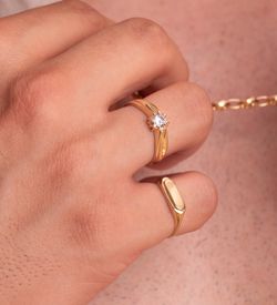 18K Solitario Oro Amarillo Macizo Circonita De 5 Mm Con Garras Forrado