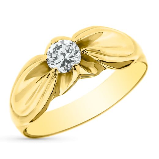 18K Solitario Oro Amarillo Macizo Con Circonita De 5 Mm