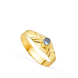 18K Solitario Oro Amarillo Pequeño Bebe O Meñique Circonita Aguamarina Redonda 2,5Mm
