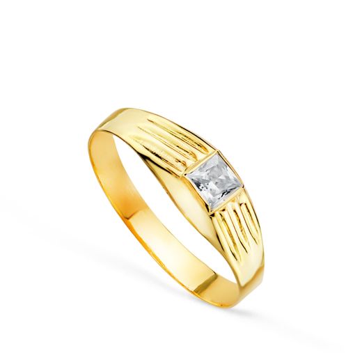 18K Solitario Oro Amarillo Pequeño Bebe O Meñique Circonita Blanca Cuadrada 3X3Mm