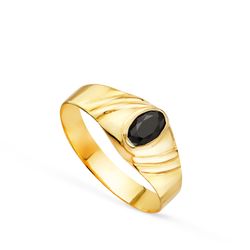 18K Solitario Oro Amarillo Pequeño Bebe O Meñique Circonita Negra Oval 5X3Mm