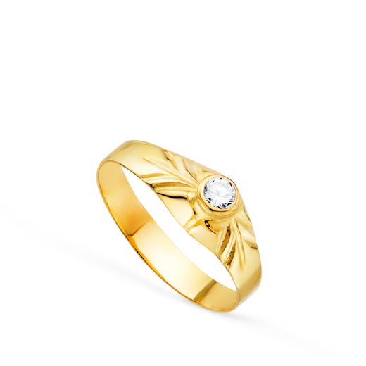 18K Solitario Oro Amarillo Pequeño Bebe O Meñique Circonita Redonda 2,5Mm