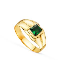 18K Solitario Oro Amarillo Pequeño Bebe O Meñique Circonita Verde Cuadrada 3.5Mm